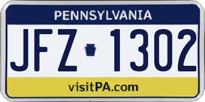 PA license plate JFZ1302