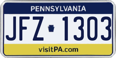 PA license plate JFZ1303