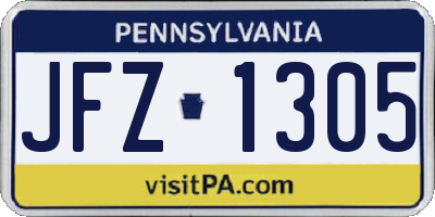 PA license plate JFZ1305