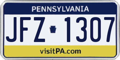 PA license plate JFZ1307