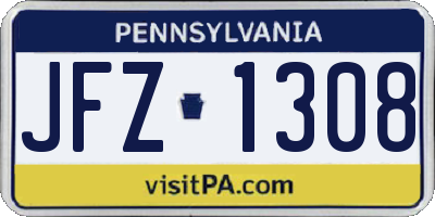 PA license plate JFZ1308