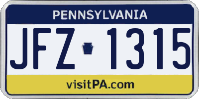 PA license plate JFZ1315