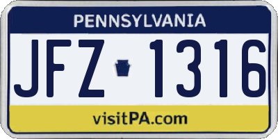 PA license plate JFZ1316