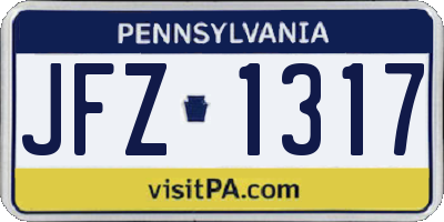 PA license plate JFZ1317