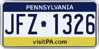 PA license plate JFZ1326