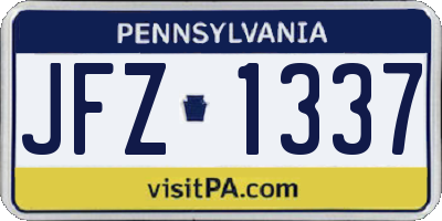 PA license plate JFZ1337