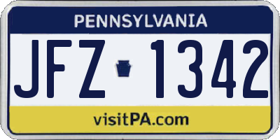 PA license plate JFZ1342