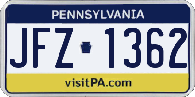 PA license plate JFZ1362