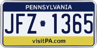 PA license plate JFZ1365