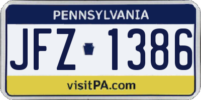 PA license plate JFZ1386
