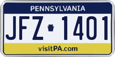PA license plate JFZ1401