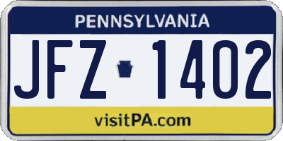 PA license plate JFZ1402