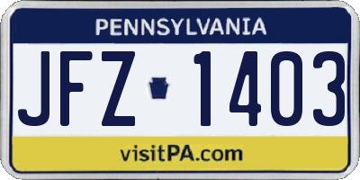 PA license plate JFZ1403