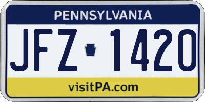 PA license plate JFZ1420