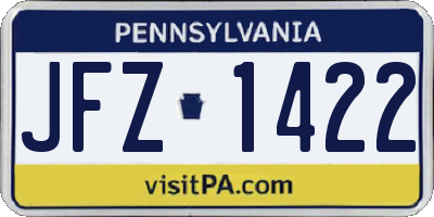 PA license plate JFZ1422