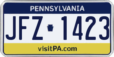 PA license plate JFZ1423