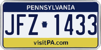 PA license plate JFZ1433