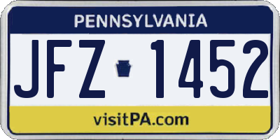 PA license plate JFZ1452