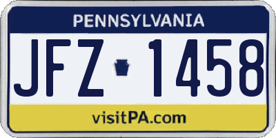 PA license plate JFZ1458