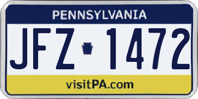 PA license plate JFZ1472