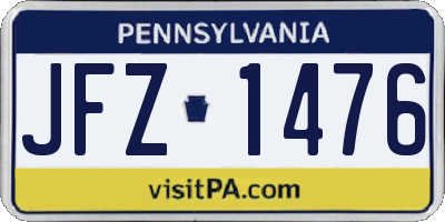 PA license plate JFZ1476