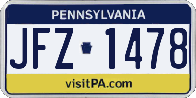 PA license plate JFZ1478
