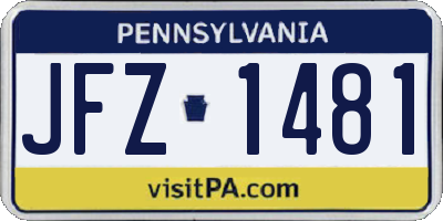 PA license plate JFZ1481