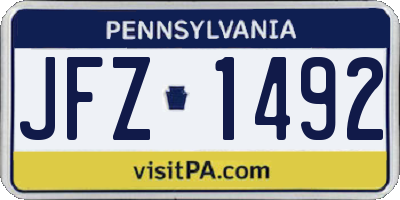 PA license plate JFZ1492