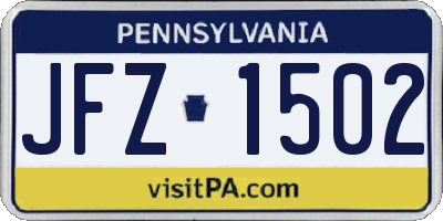 PA license plate JFZ1502