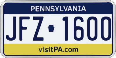 PA license plate JFZ1600
