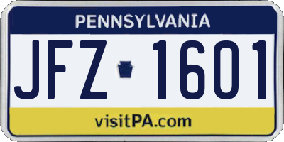 PA license plate JFZ1601