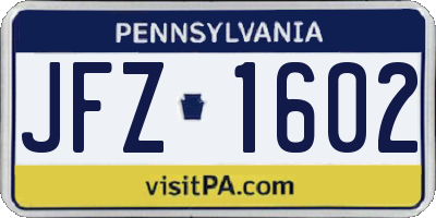 PA license plate JFZ1602