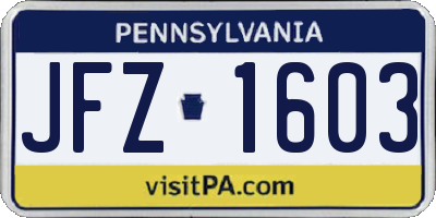 PA license plate JFZ1603
