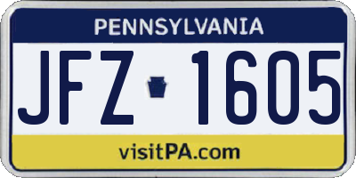 PA license plate JFZ1605