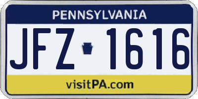 PA license plate JFZ1616