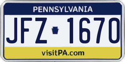PA license plate JFZ1670