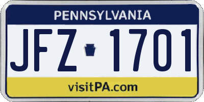PA license plate JFZ1701