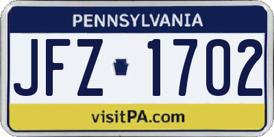 PA license plate JFZ1702