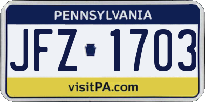 PA license plate JFZ1703