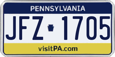 PA license plate JFZ1705