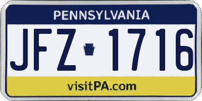 PA license plate JFZ1716