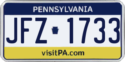 PA license plate JFZ1733