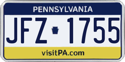 PA license plate JFZ1755