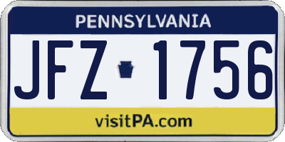 PA license plate JFZ1756
