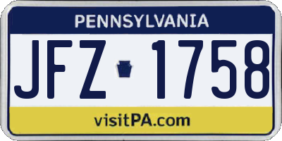 PA license plate JFZ1758
