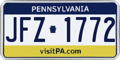 PA license plate JFZ1772
