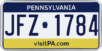 PA license plate JFZ1784