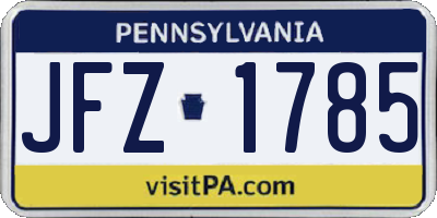 PA license plate JFZ1785