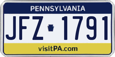 PA license plate JFZ1791