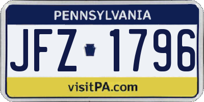 PA license plate JFZ1796